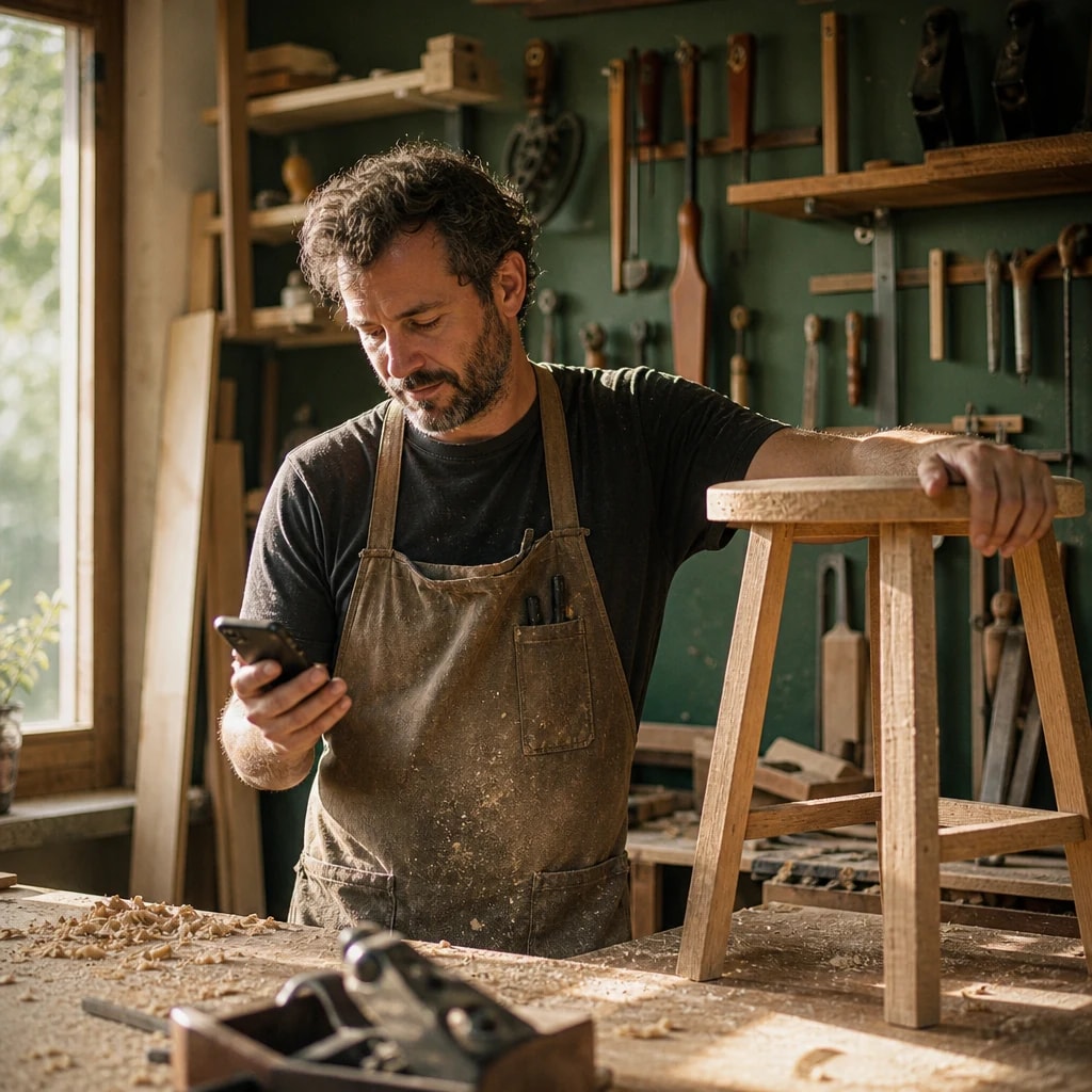 Hugo, menuisier dans son atelier