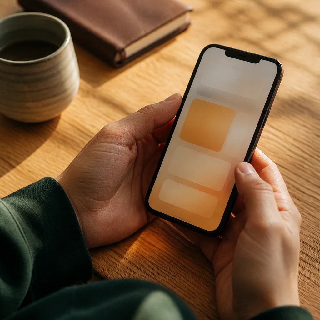 Deux mains tenant un téléphone affichant une interface de réservation